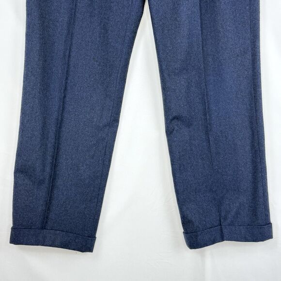 Paul Frederick Men’s 36x29 Navy Blue Pleated Dress Pants Cuffed Wool Cashmere - Picture 7 of 14